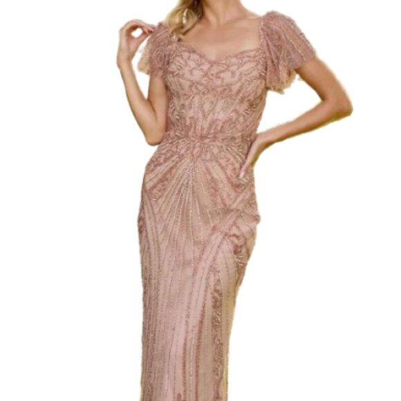 NWT Primavera 13134 Beaded Formal Gown Rose gold Size 8 - Picture 1 of 6
